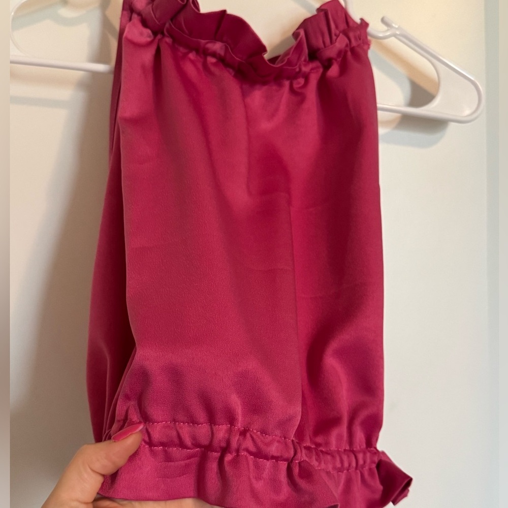 Ruffle Satin Open Back Toe Halter Top - Picture 5 of 14